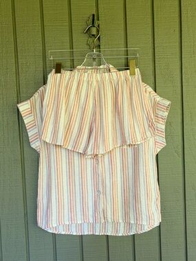 Rylee + Cru Linen Blend Pastel Stripe Pajama Short Set XS EUC